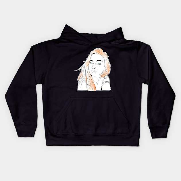 Beautiful girl looking at you - Redhead Black Kids Hoodie by Uwaki